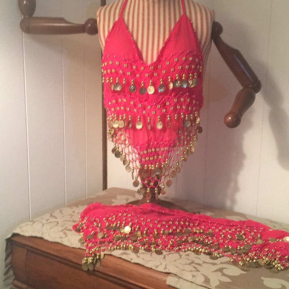 Belly dancer top and hip scarf set